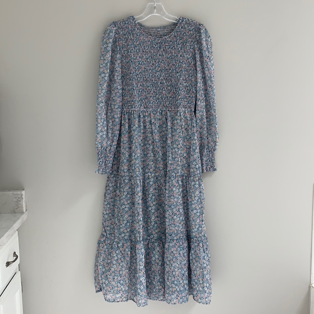 Blue Floral Midi Dress